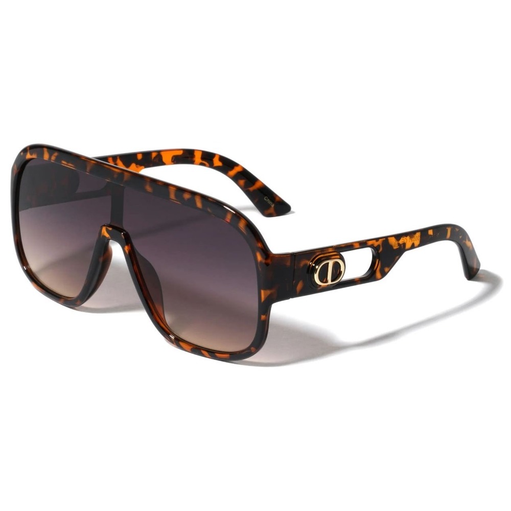 Oversized Shield Sunglasses Tortoise Brown Gold Accents Fashion Sun Glasses New